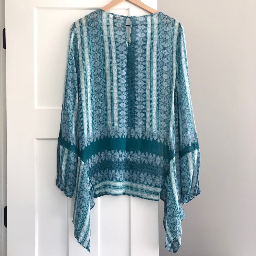 Sundance Teal Patterned Boho Blouse - Picture 2 of 7